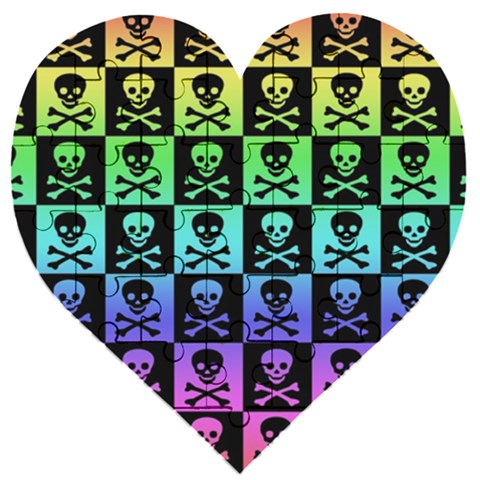 Rainbow Skull Checkerboard Wooden Puzzle Heart from ArtsNow.com