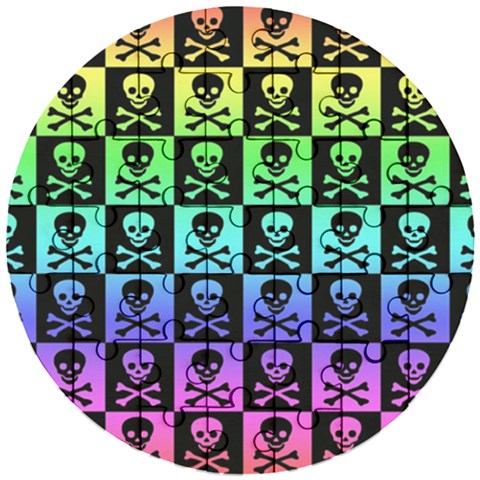 Rainbow Skull Checkerboard Wooden Puzzle Round from ArtsNow.com