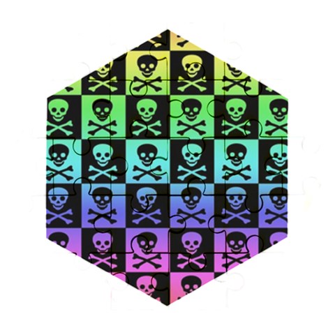 Rainbow Skull Checkerboard Wooden Puzzle Hexagon from ArtsNow.com