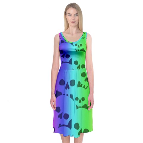 Rainbow Skull Collection Midi Sleeveless Dress from ArtsNow.com