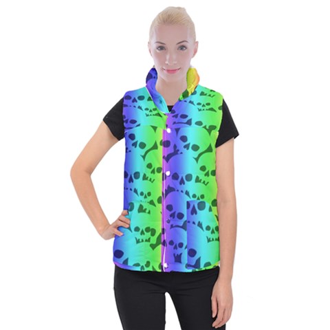 Rainbow Skull Collection Women s Button Up Vest from ArtsNow.com