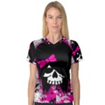 Scene Kid Girl Skull V-Neck Sport Mesh Tee