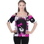 Scene Kid Girl Skull Cutout Shoulder Tee