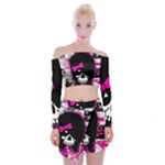 Scene Kid Girl Skull Off Shoulder Top with Mini Skirt Set