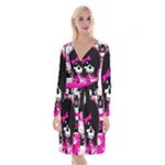 Scene Kid Girl Skull Long Sleeve Velvet Front Wrap Dress