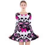 Scene Skull Splatter Long Sleeve Velvet Skater Dress