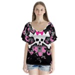 Scene Skull Splatter V-Neck Flutter Sleeve Top
