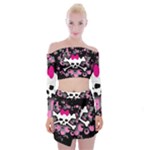 Scene Skull Splatter Off Shoulder Top with Mini Skirt Set