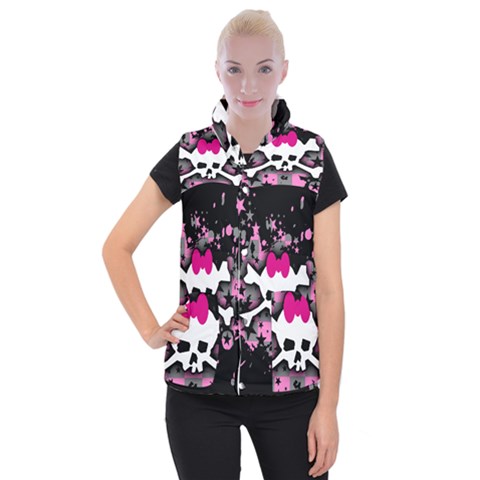 Scene Skull Splatter Women s Button Up Vest from ArtsNow.com