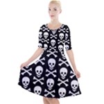 Skull and Crossbones Quarter Sleeve A-Line Dress