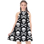 Skull and Crossbones Halter Neckline Chiffon Dress 