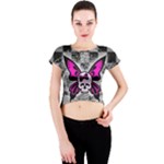 Skull Butterfly Crew Neck Crop Top