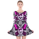 Skull Butterfly Long Sleeve Velvet Skater Dress