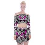 Skull Butterfly Off Shoulder Top with Mini Skirt Set