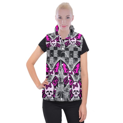 Skull Butterfly Women s Button Up Vest from ArtsNow.com