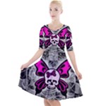 Skull Butterfly Quarter Sleeve A-Line Dress