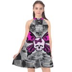 Skull Butterfly Halter Neckline Chiffon Dress 