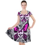 Skull Butterfly Cap Sleeve Midi Dress