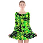 Skull Camouflage Long Sleeve Velvet Skater Dress