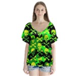 Skull Camouflage V-Neck Flutter Sleeve Top