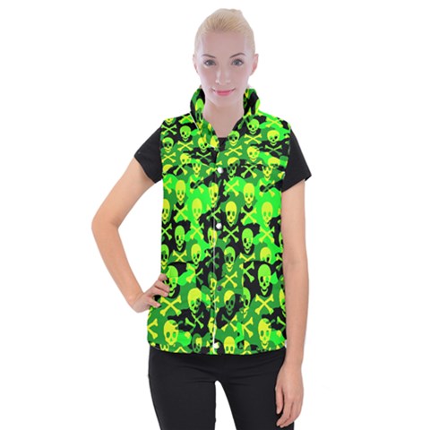 Skull Camouflage Women s Button Up Vest from ArtsNow.com
