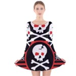 Skull Cross Long Sleeve Velvet Skater Dress