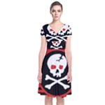 Skull Cross Short Sleeve Front Wrap Dress