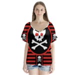 Skull Cross V-Neck Flutter Sleeve Top