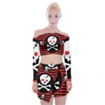 Skull Cross Off Shoulder Top with Mini Skirt Set