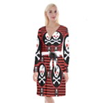 Skull Cross Long Sleeve Velvet Front Wrap Dress
