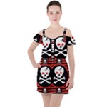 Skull Cross Ruffle Cut Out Chiffon Playsuit