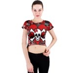 Skull Romance  Crew Neck Crop Top