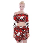 Skull Romance  Off Shoulder Top with Mini Skirt Set