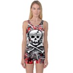 Skull Splatter One Piece Boyleg Swimsuit