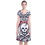 Skull Splatter Short Sleeve Front Wrap Dress