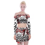 Skull Splatter Off Shoulder Top with Mini Skirt Set