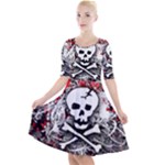 Skull Splatter Quarter Sleeve A-Line Dress