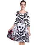 Skull Splatter Quarter Sleeve Waist Band Dress