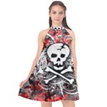 Skull Splatter Halter Neckline Chiffon Dress 