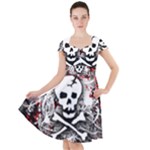 Skull Splatter Cap Sleeve Midi Dress