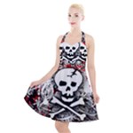 Skull Splatter Halter Party Swing Dress 