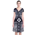 Spider Web Cross Short Sleeve Front Wrap Dress