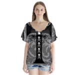 Spider Web Cross V-Neck Flutter Sleeve Top