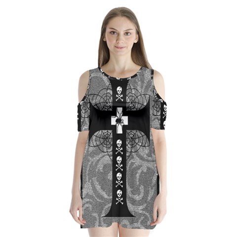 Spider Web Cross Shoulder Cutout Velvet One Piece from ArtsNow.com