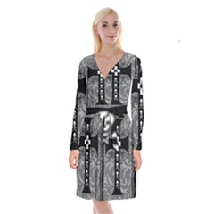 Long Sleeve Velvet Front Wrap Dress 