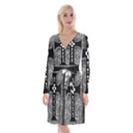 Spider Web Cross Long Sleeve Velvet Front Wrap Dress