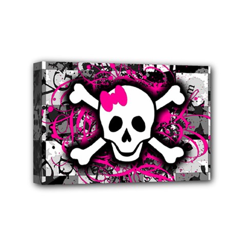 Splatter Girly Skull Mini Canvas 6  x 4  (Stretched) from ArtsNow.com
