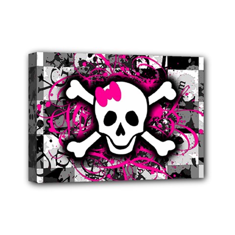 Splatter Girly Skull Mini Canvas 7  x 5  (Stretched) from ArtsNow.com