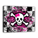 Splatter Girly Skull Canvas 14  x 11  (Stretched)