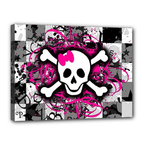 Splatter Girly Skull Canvas 16  x 12  (Stretched) from ArtsNow.com